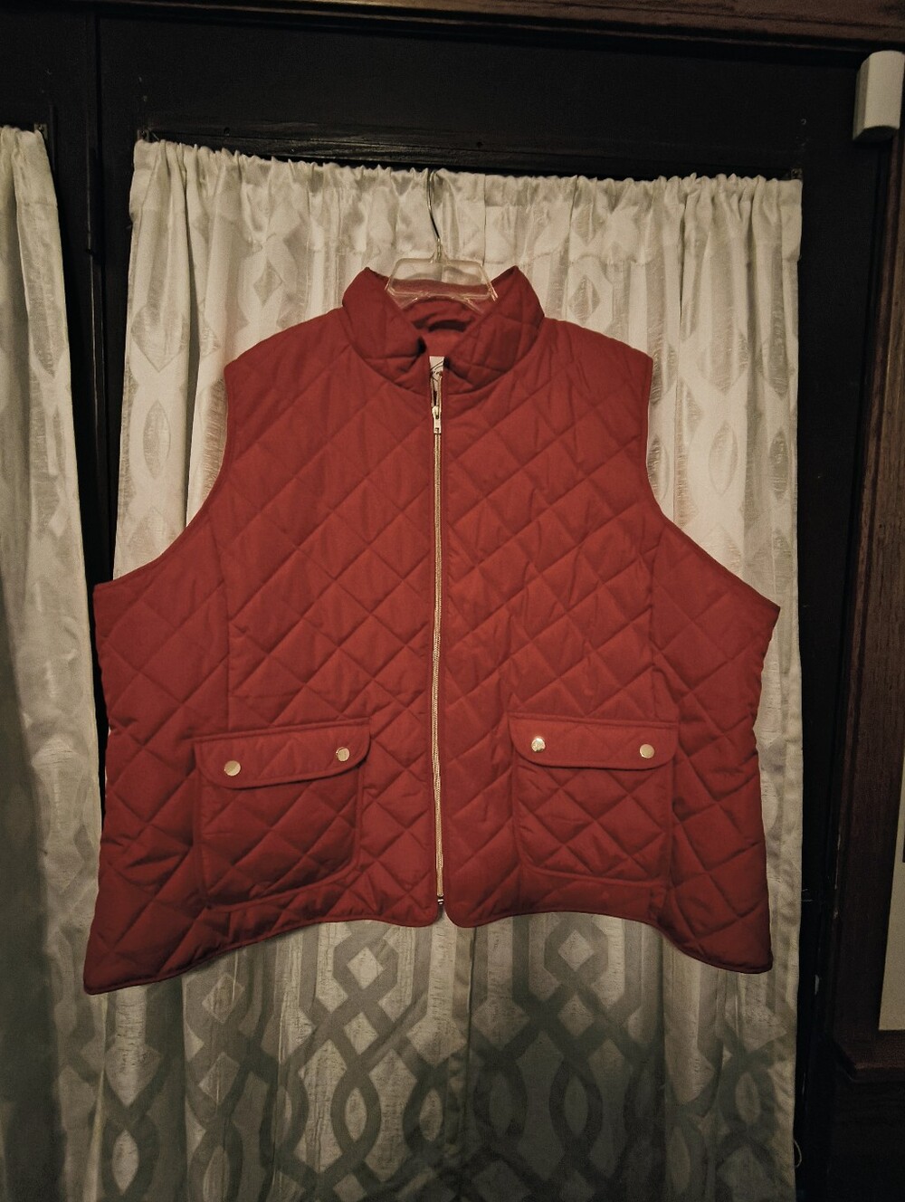 St. John's Bay Women’s 3X Red Quilted Zip Vest Gold Hardware Pocket Layering